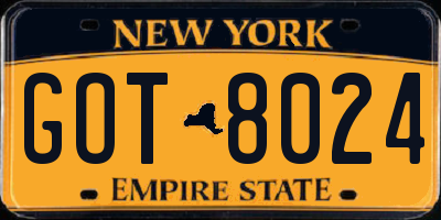 NY license plate GOT8024