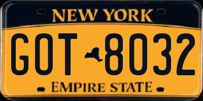 NY license plate GOT8032