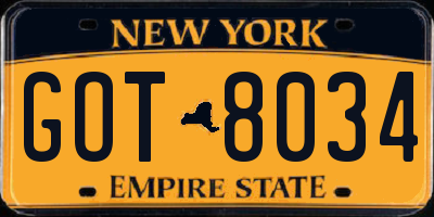NY license plate GOT8034