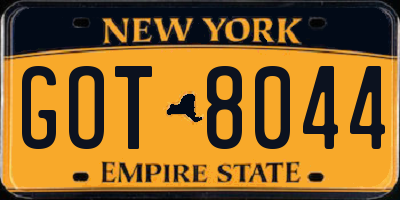 NY license plate GOT8044