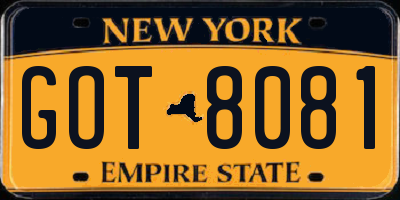 NY license plate GOT8081