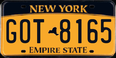 NY license plate GOT8165