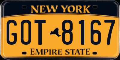 NY license plate GOT8167