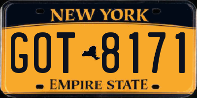 NY license plate GOT8171