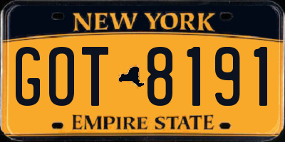 NY license plate GOT8191