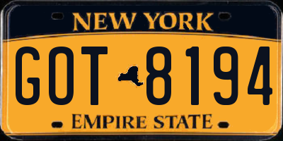 NY license plate GOT8194