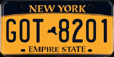 NY license plate GOT8201