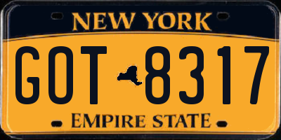 NY license plate GOT8317