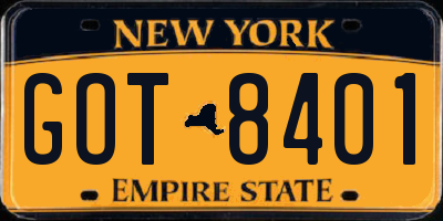 NY license plate GOT8401
