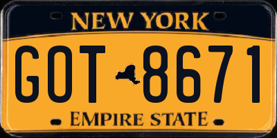 NY license plate GOT8671