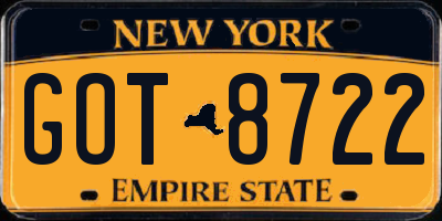 NY license plate GOT8722