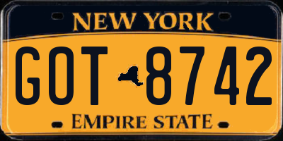 NY license plate GOT8742