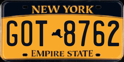 NY license plate GOT8762