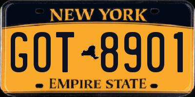 NY license plate GOT8901