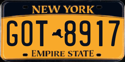 NY license plate GOT8917