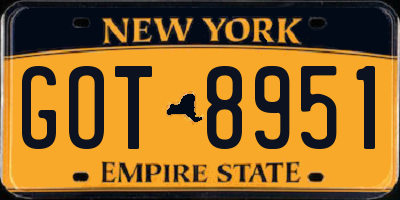 NY license plate GOT8951