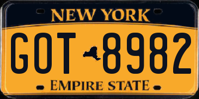 NY license plate GOT8982
