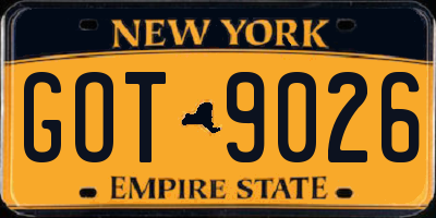 NY license plate GOT9026