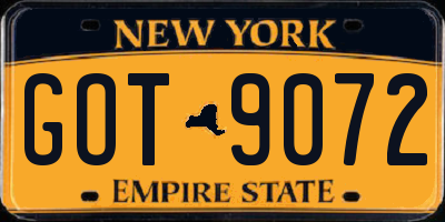 NY license plate GOT9072