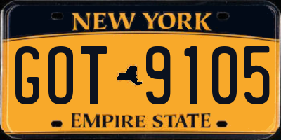 NY license plate GOT9105