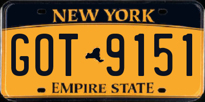 NY license plate GOT9151