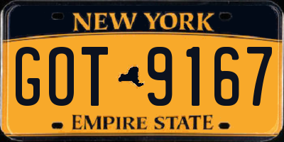 NY license plate GOT9167