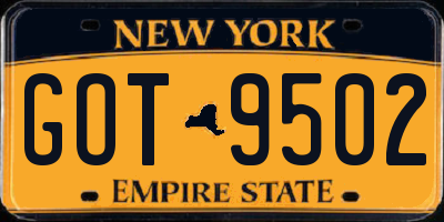 NY license plate GOT9502
