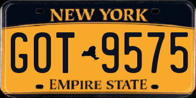 NY license plate GOT9575
