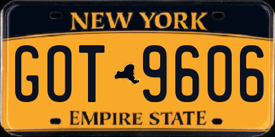 NY license plate GOT9606