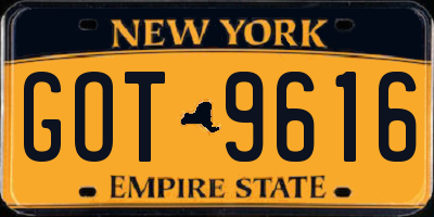 NY license plate GOT9616