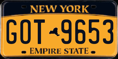 NY license plate GOT9653