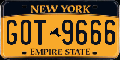 NY license plate GOT9666