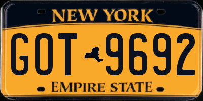 NY license plate GOT9692