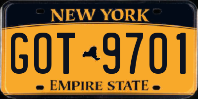 NY license plate GOT9701
