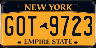 NY license plate GOT9723