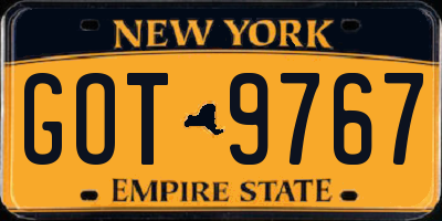 NY license plate GOT9767