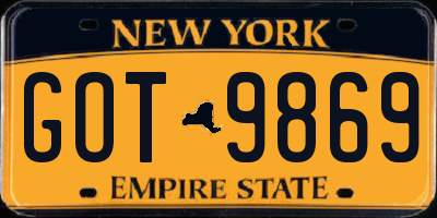 NY license plate GOT9869