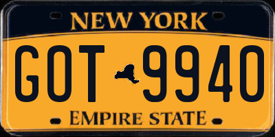 NY license plate GOT9940