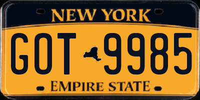 NY license plate GOT9985