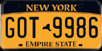 NY license plate GOT9986