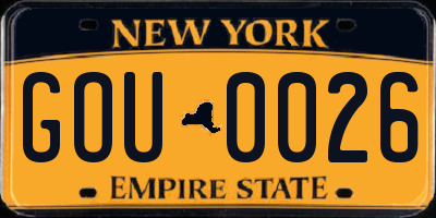 NY license plate GOU0026