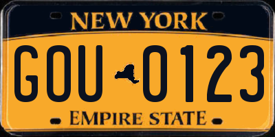 NY license plate GOU0123