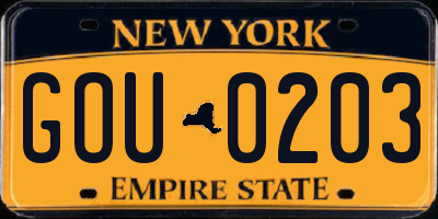 NY license plate GOU0203