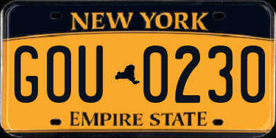 NY license plate GOU0230