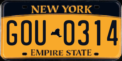 NY license plate GOU0314