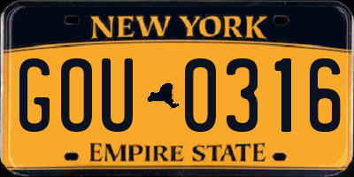 NY license plate GOU0316