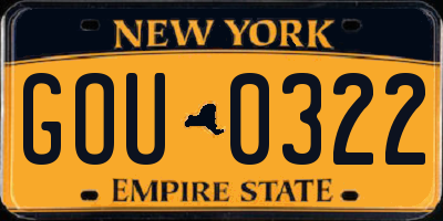 NY license plate GOU0322