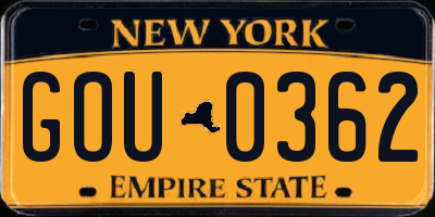 NY license plate GOU0362