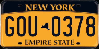 NY license plate GOU0378
