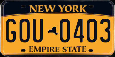 NY license plate GOU0403